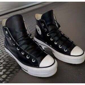 Converse Chuck Taylor All Star Leather Platform Lift High Top Womens Size 8 EUC